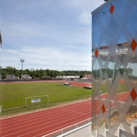 Les tribunes et vestiaires du stade Léo Lagrange à Vendôme, en ligne sur l’Observatoire des CAUE